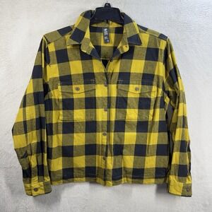 Mountain Hardwear Moiry Shirt Jacket Womens XL Yellow Plaid Cropped Shacket Boxy